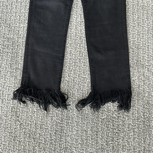 Unique Black Denim American Eagle Jeans with Fringed Bottom, Hi-Rise Jegging - Picture 2 of 7